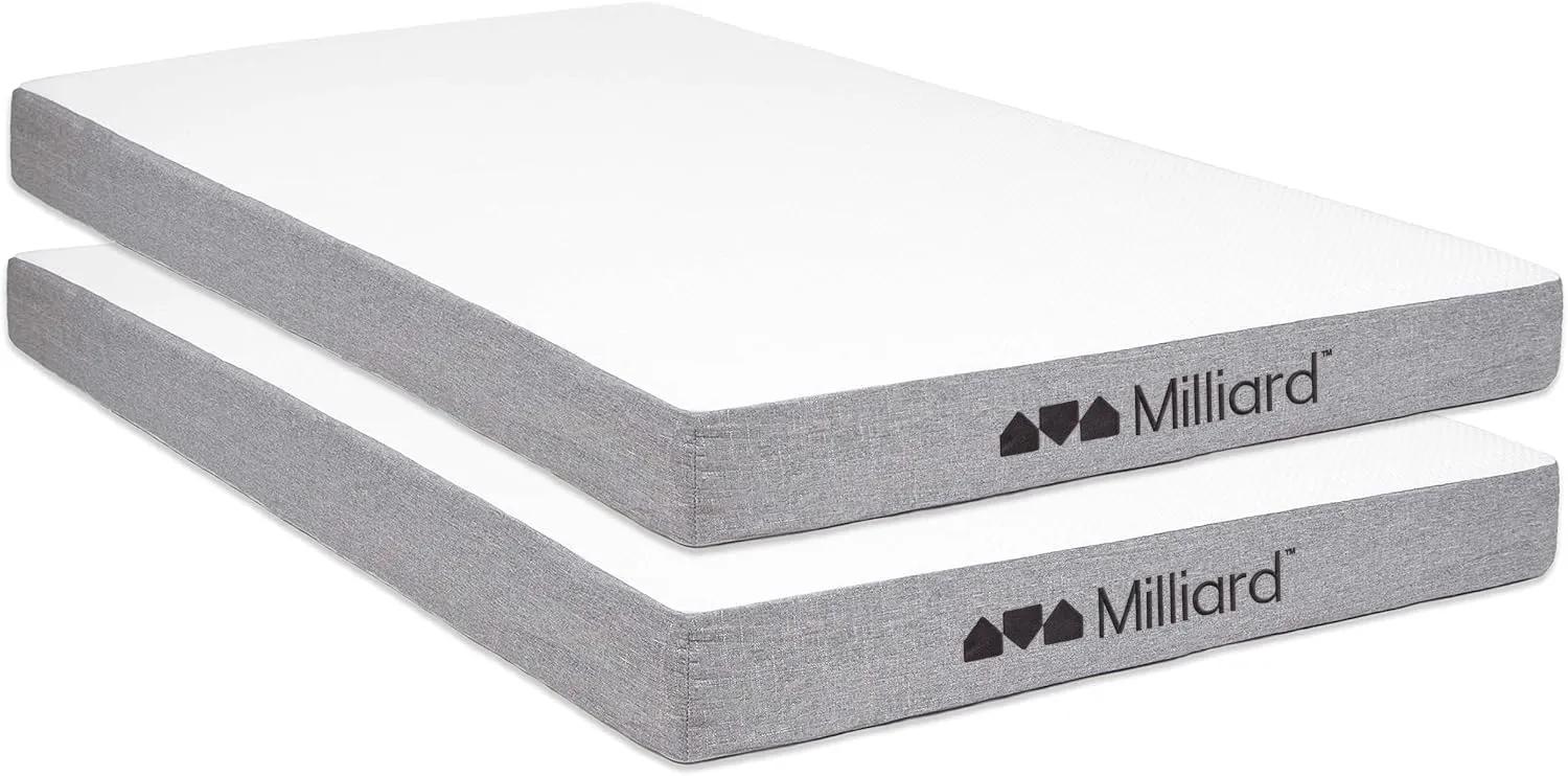 Milliard 5 Inch Twin Mattress for Daybed, Or Folding Bed Replacement - Twin Bunk Bed Tight Top Style Trundle Mattress Twin - Twin Mattress for Kids & Adults with Washable Cover - (2 Pack)