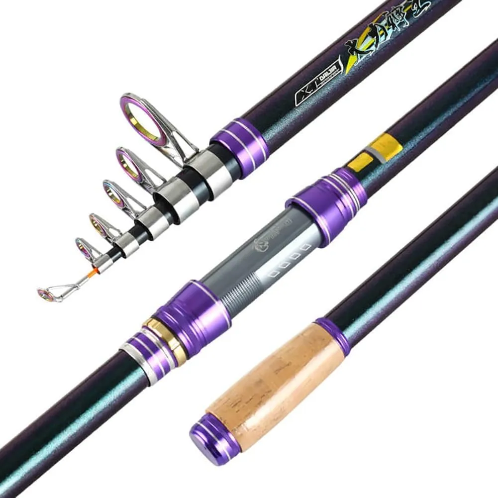 Mini Casting Fishing Rod Carbon Fiber Telescopic Short Sea Rod Super Stiff Ultralight 2.1M 2.4M 2.7M 3M 3.6M Portable Fishing Pole for Rivers Lakes Reservoirs Ponds(Size:2.4M)