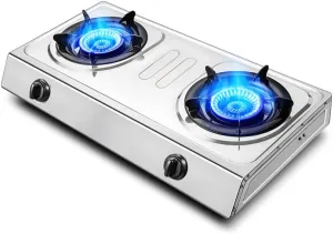 Mini Gas Stove 4.2KWGas hob Or Double Camping Gas Stove for Table-Top Cooking Propane/Natural Stainless Steel Gas Stove Compatible with All Cookware [Energy Class A] (Color : 2 Burners Size :