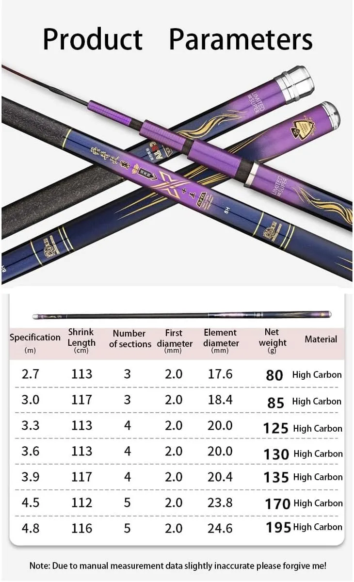 MirOdo Carbon Fiber Fishing Rod Telescopic Fishing Rods 2.7-4.8m Ultra Light Ultra-Hard Fishing Pole Hand Pole Multi Use Fresh Or Sea Water