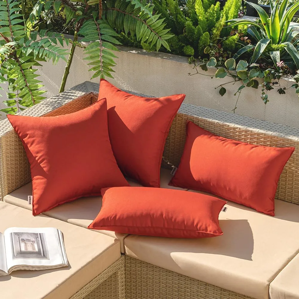 MIULEE Pack of 2 Decorative Outdoor Waterproof Pillow Covers Square Garden Cushion Sham Throw Pillowcase Shell for Patio Tent Couch 20x20 Inch Burnt Brick