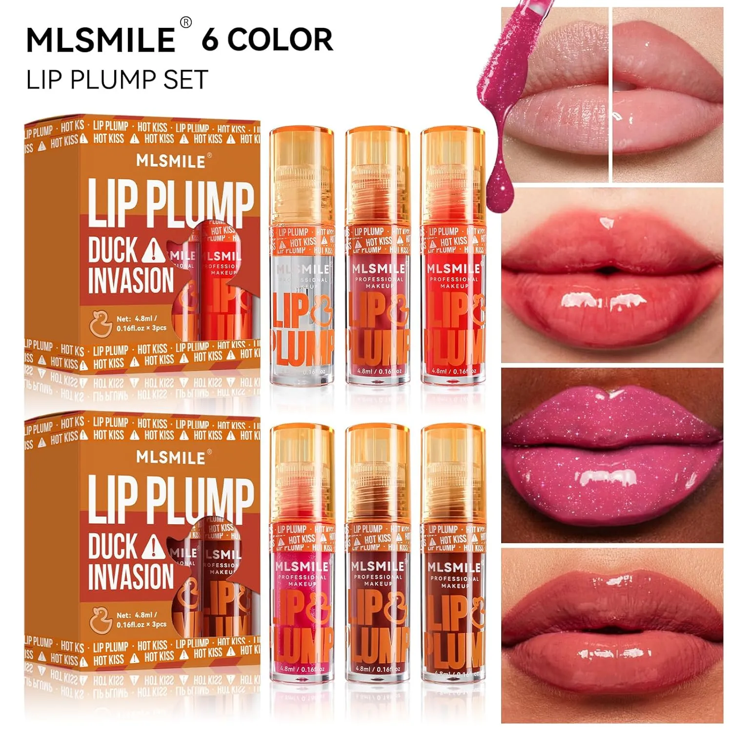 MLSMILE Duck Mouth Lip Fat Lip Oil Moisturizing Lip Gloss, Lip Glaze, Lip Cream Set (3 colors, A set)