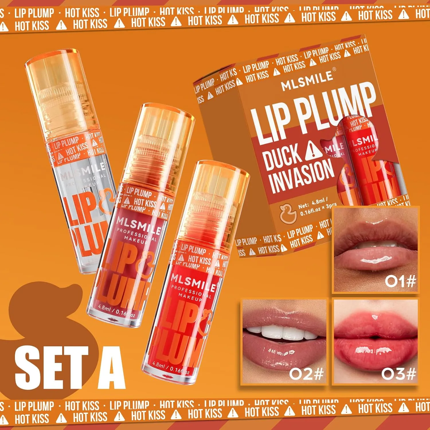 MLSMILE Duck Mouth Lip Fat Lip Oil Moisturizing Lip Gloss, Lip Glaze, Lip Cream Set (3 colors, A set)
