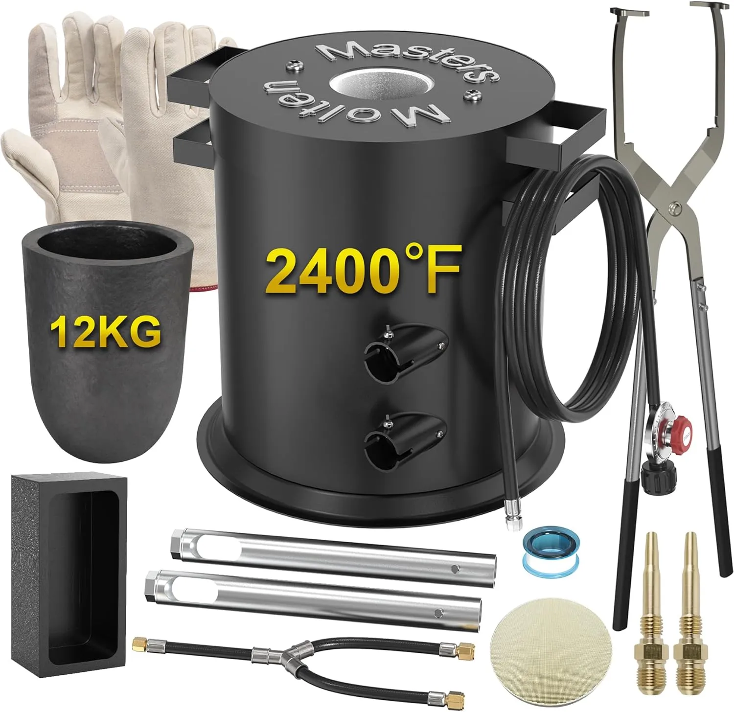 MMasters 12KG Propane Metal Melting Furnace Kit with Gloves, 2400℉ High-Efficiency Metal Foundry for Gold, Silver, Copper, and Aluminum Smelting, Ideal for Jewelry Making and Metal Casting