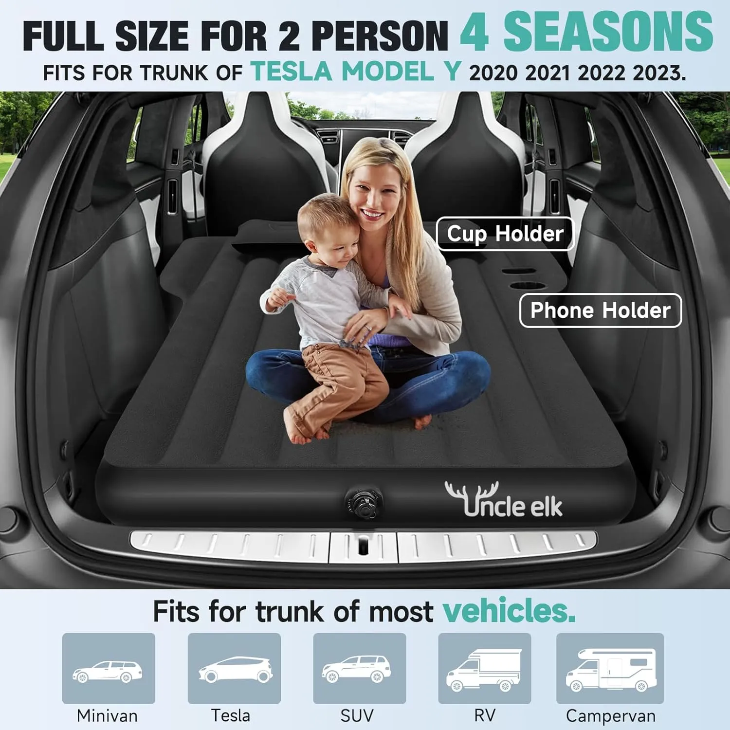 Model Y Mattress for Tesla, Inflatable SUV Mattress for Portable Camping Mattress Foldable Air Mattress with Air Pump and Storage Bag for Tesla Model Y and SUV Travel, Black