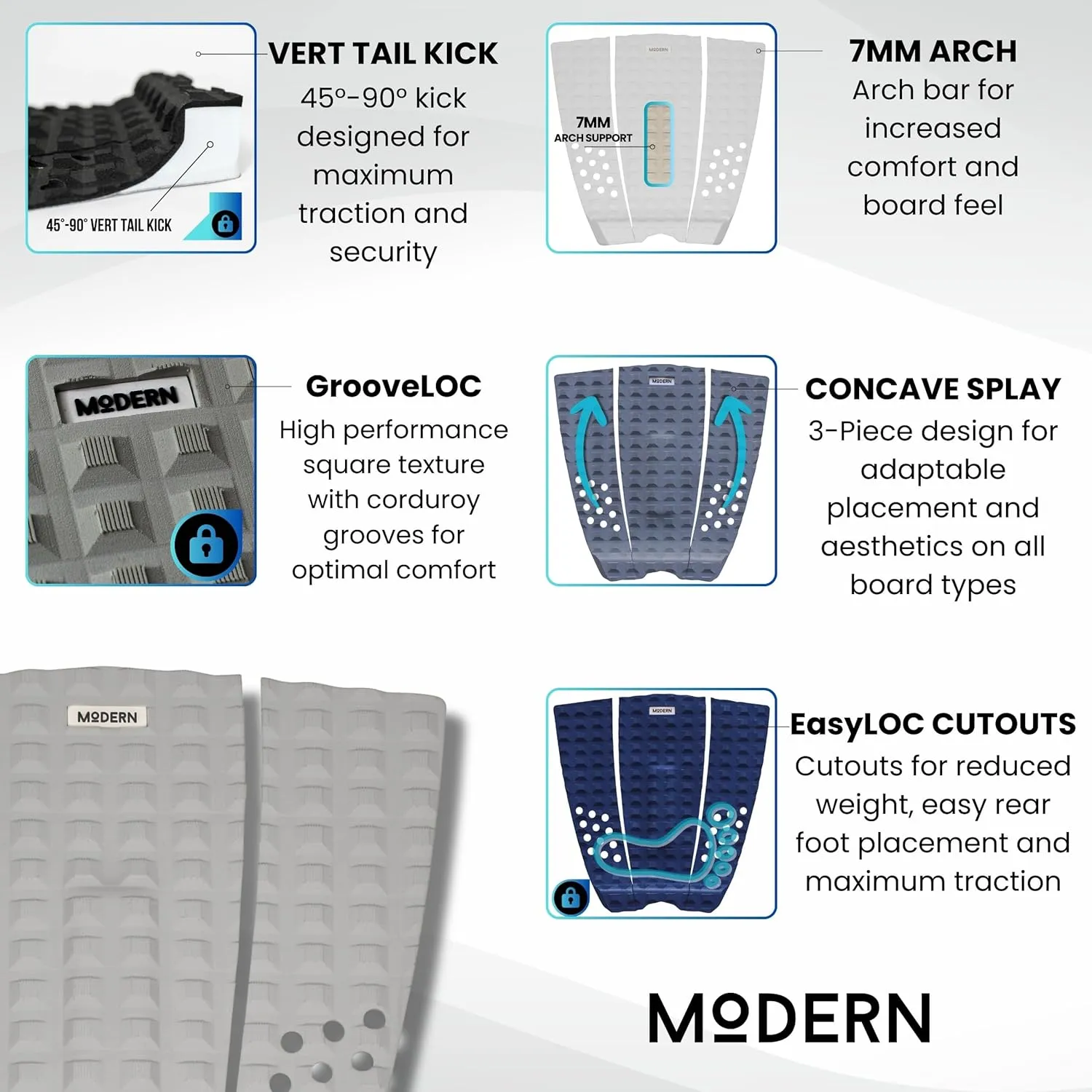 Modern Grips Surfboard Traction Pad 3-Piece