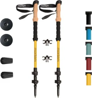 Montem Ultra Light 100% Carbon Fiber Trekking, Walking, and Hiking Poles - One Pair (2 Poles) - Ultra Light, Quick Locking, Foldable, Weather-Resistant and Ultra Durable