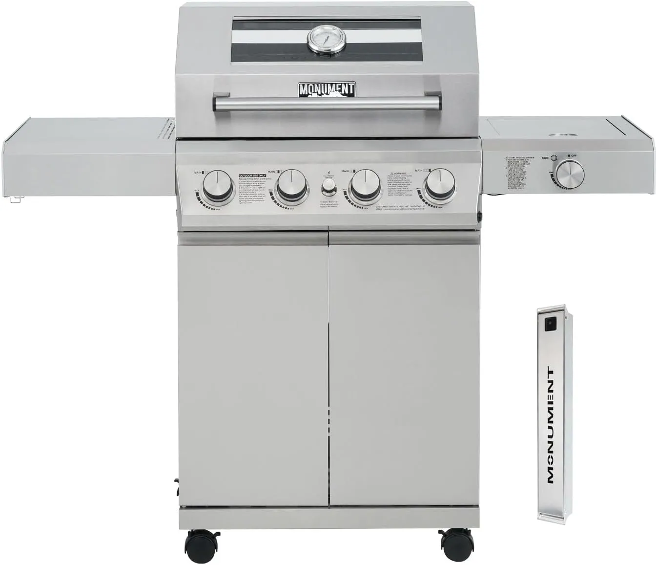 Monument Grills Larger 4-Burner Propane Gas Grills bbq Stainless Steel Heavy-Duty Cabinet Style with Knob Controls Side Burner Mesa 400m with Smoker Box (2 Items)