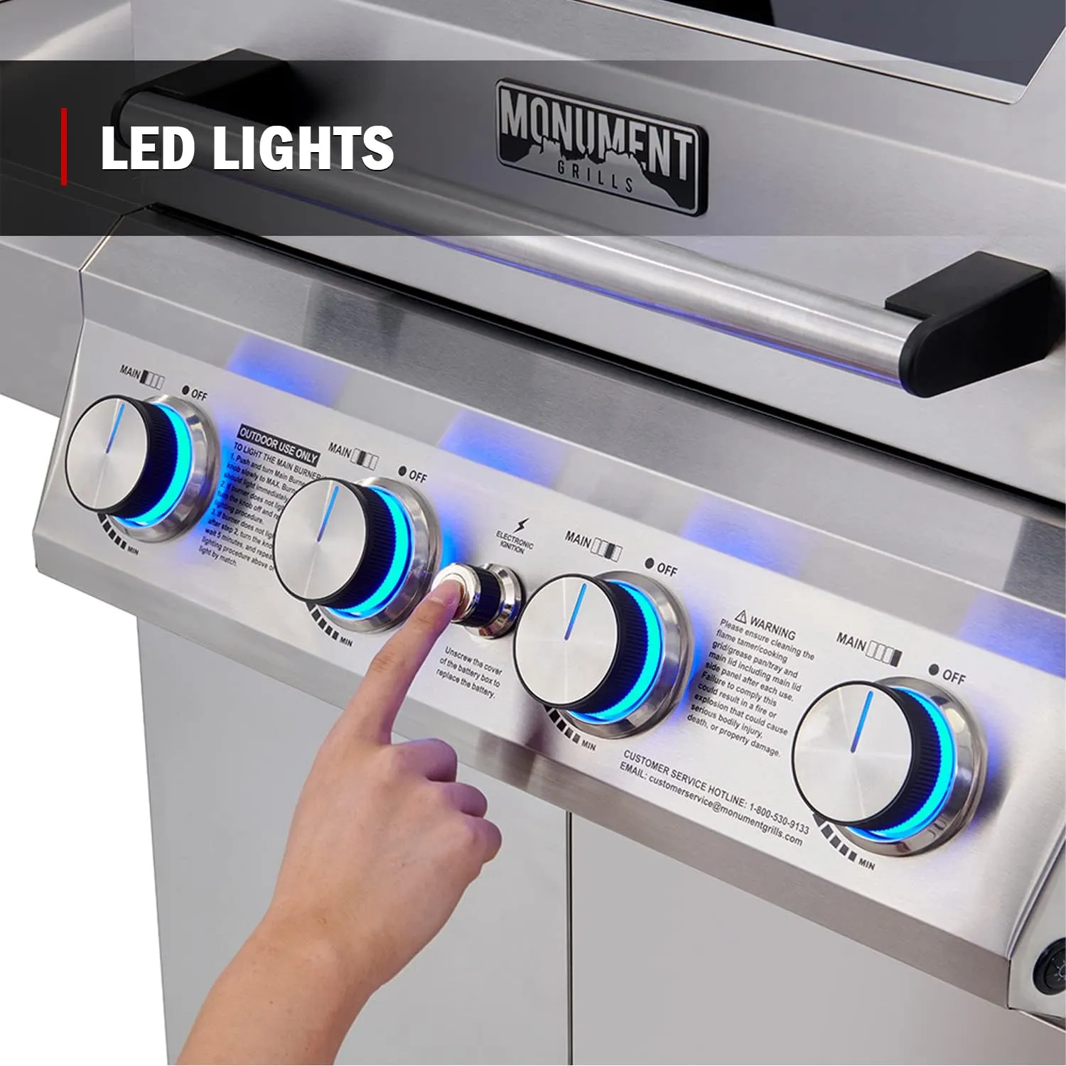 Monument Grills Larger 4-Burner Propane Gas Grills bbq Stainless Steel Heavy-Duty Cabinet Style with Knob Controls Side Burner Mesa 400m