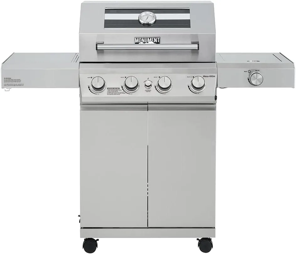 Monument Grills Larger 4-Burner Propane Gas Grills bbq Stainless Steel Heavy-Duty Cabinet Style with Knob Controls Side Burner Mesa 400m