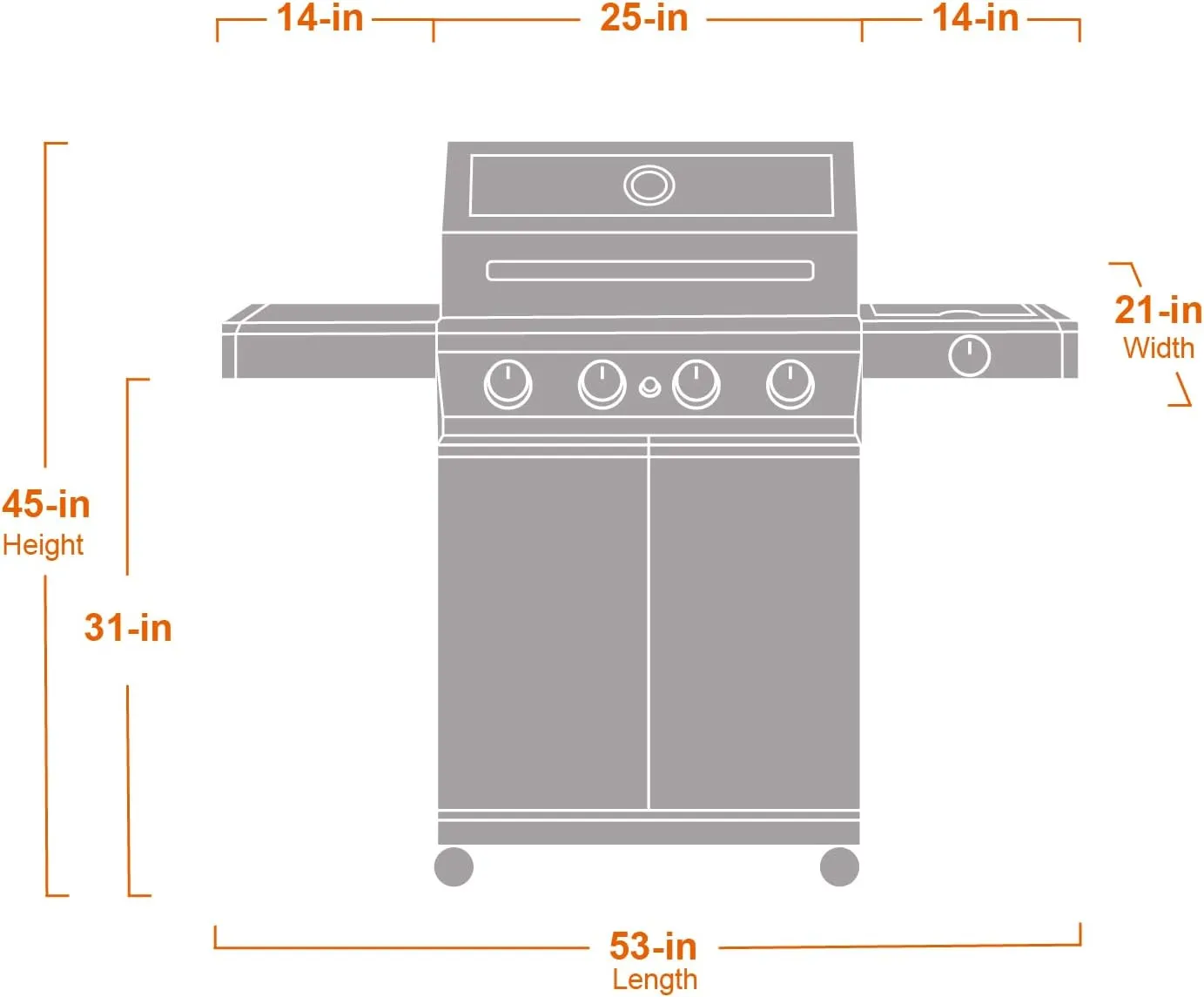 Monument Grills Larger 4-Burner Propane Gas Grills bbq Stainless Steel Heavy-Duty Cabinet Style with Knob Controls Side Burner Mesa 400m