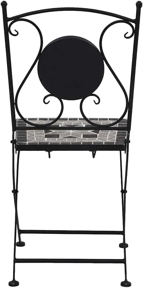 Mosaic Bistro Chairs 2-Piece Set Gray Powder-Coated Iron Frame & Ceramic Seat Outdoor Patio Furniture for Garden Balcony Lounge