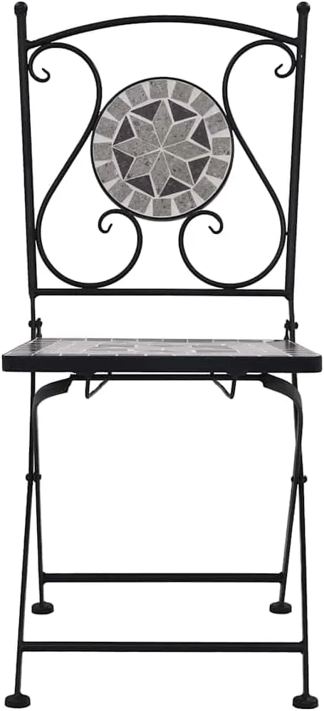 Mosaic Bistro Chairs 2-Piece Set Gray Powder-Coated Iron Frame & Ceramic Seat Outdoor Patio Furniture for Garden Balcony Lounge