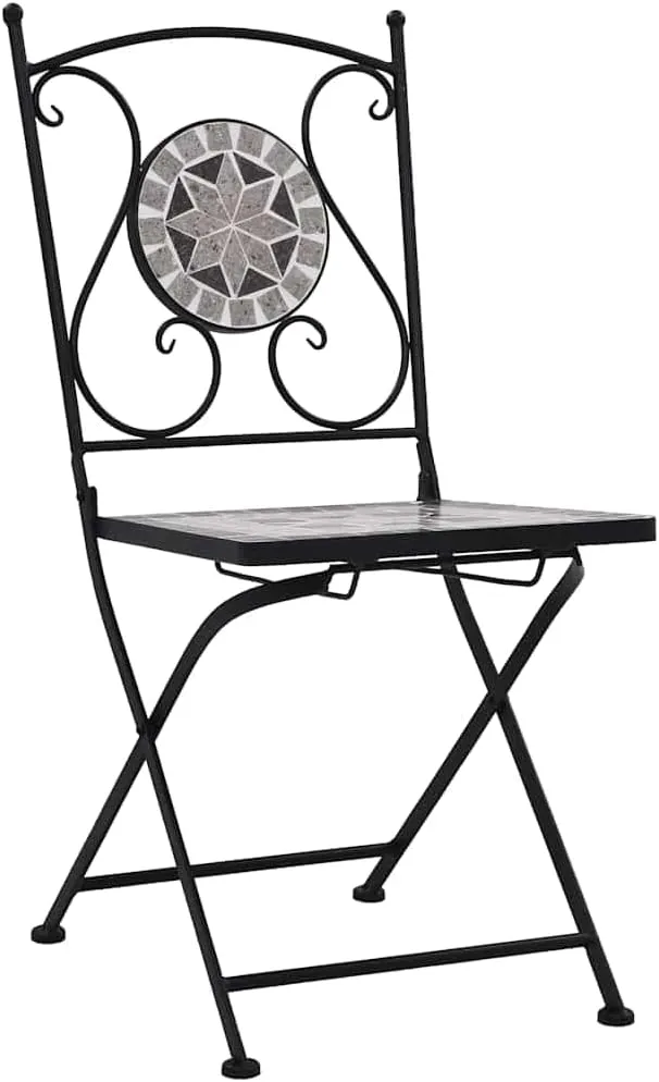 Mosaic Bistro Chairs 2-Piece Set Gray Powder-Coated Iron Frame & Ceramic Seat Outdoor Patio Furniture for Garden Balcony Lounge