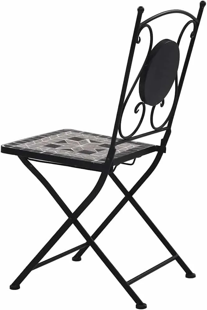 Mosaic Bistro Chairs 2-Piece Set Gray Powder-Coated Iron Frame & Ceramic Seat Outdoor Patio Furniture for Garden Balcony Lounge