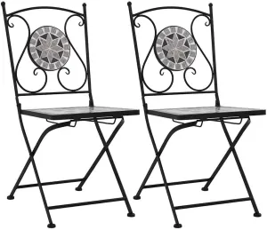 Mosaic Bistro Chairs 2-Piece Set Gray Powder-Coated Iron Frame & Ceramic Seat Outdoor Patio Furniture for Garden Balcony Lounge