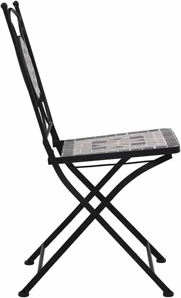 Mosaic Bistro Chairs 2-Piece Set Gray Powder-Coated Iron Frame & Ceramic Seat Outdoor Patio Furniture for Garden Balcony Lounge