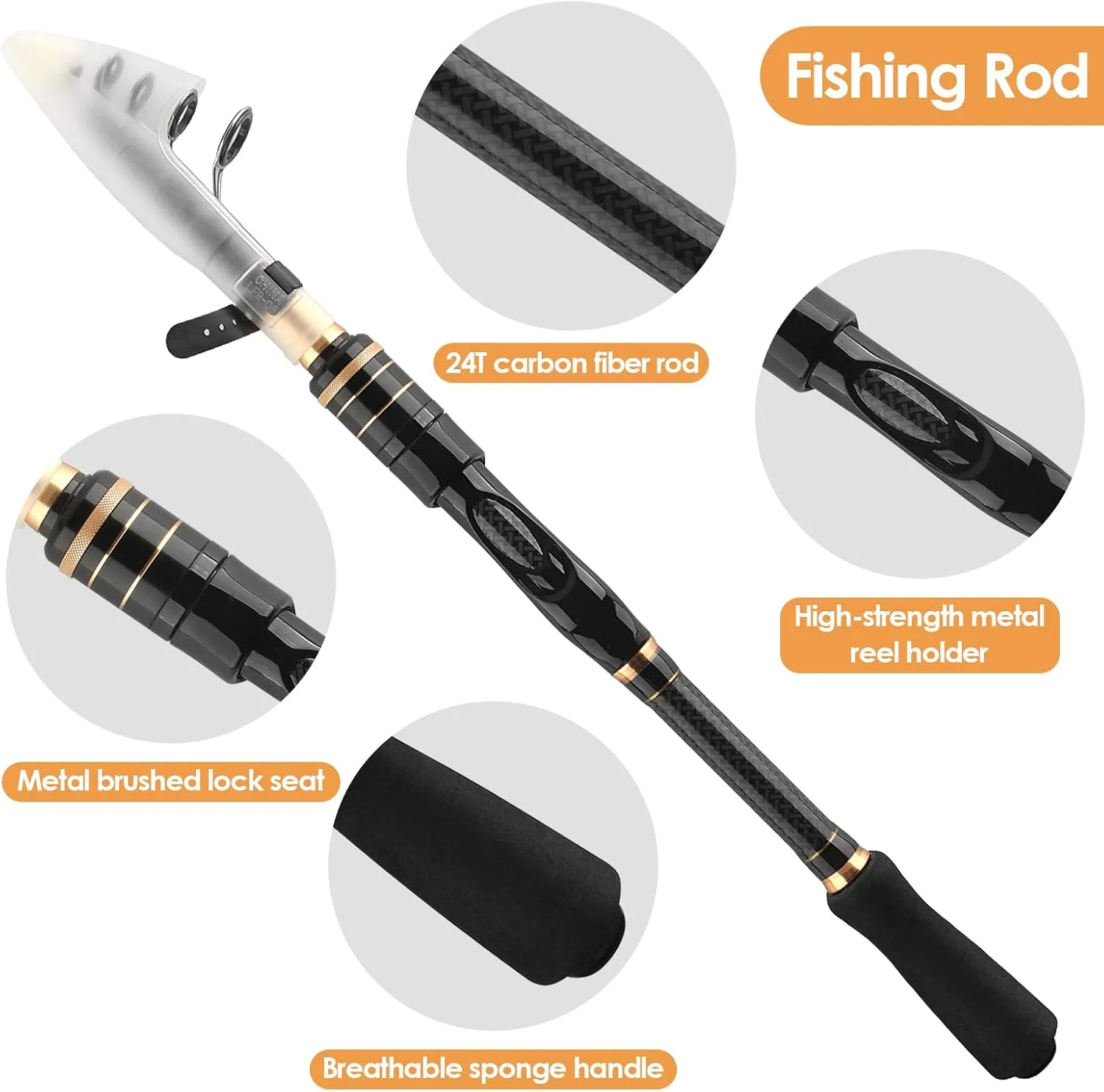 mouhike Carbon Fiber Telescopic Fishing Rod Reel Combo Lightweight Collapsible Spinning Pole Reel Kit Fishing Gear Set Portable Travel Fishing Kit with Tackle Bag Lures Hooks Fishermen Gift