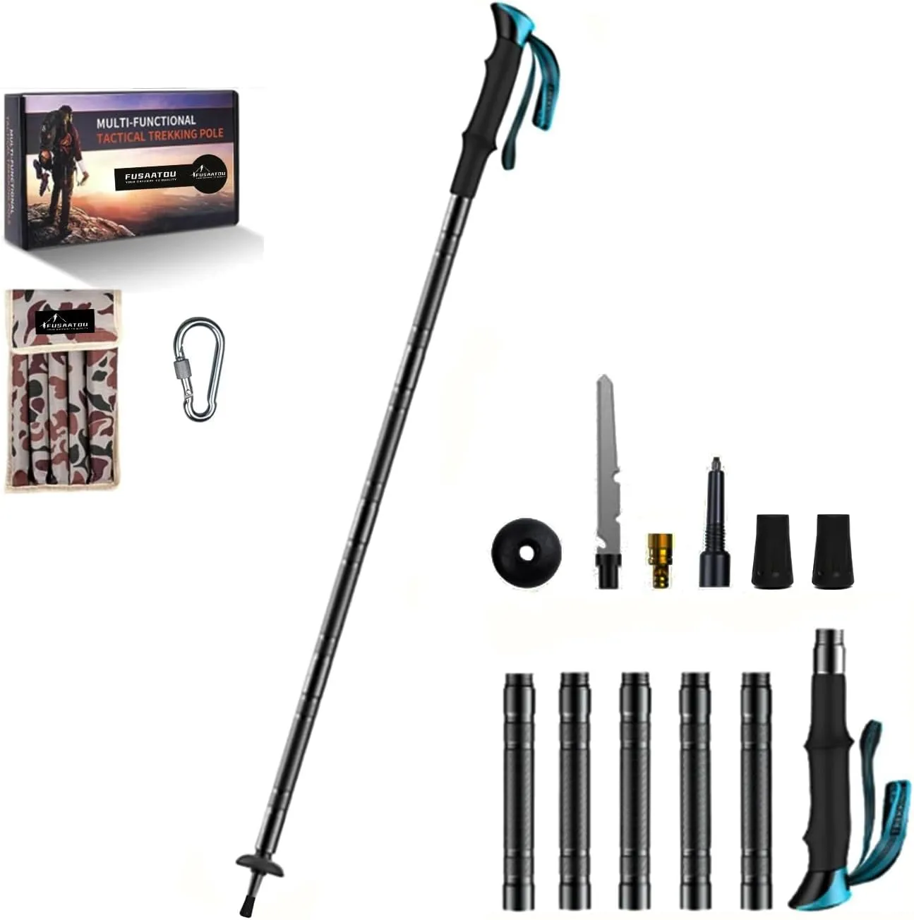 Mountain Trekking Pole, 49.6 inch Aluminum Alloy Hiking Stick, EVA Foam Handle, Collapsible with Tungsten Steel Tip, Dark Grey