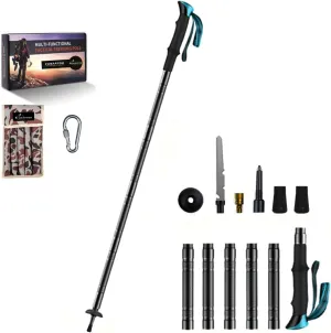 Mountain Trekking Pole, 49.6 inch Aluminum Alloy Hiking Stick, EVA Foam Handle, Collapsible with Tungsten Steel Tip, Dark Grey
