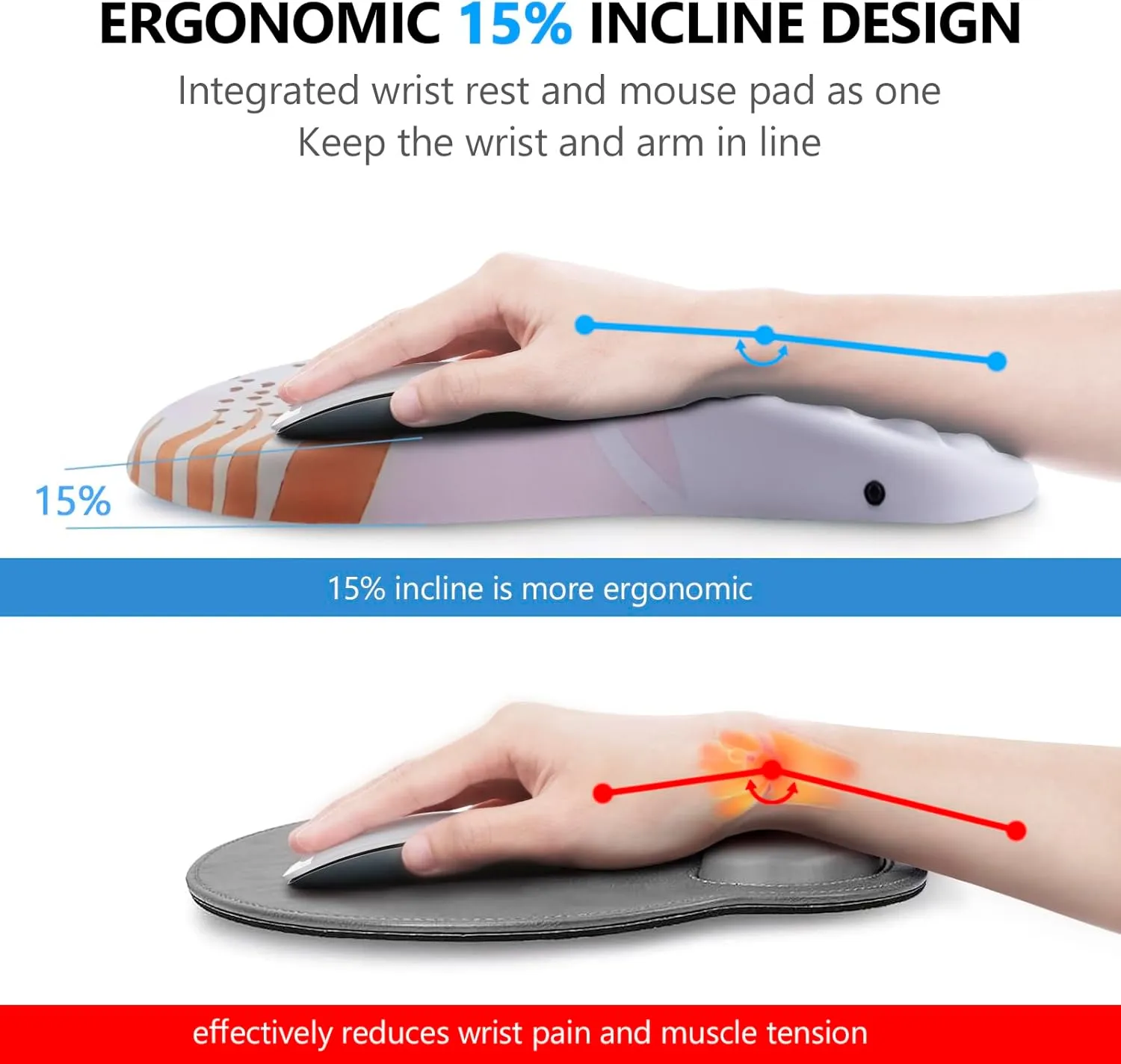 Mouse Pad Wrist Support, Laokiiy 2 in1 Keyboard Wrist Rest  Ergonomic Mouse Pad, Non-Slip Wrist Rest for Computer Keyboard, Made Easy Typing & Relieve Wrist Pain(Tropical Leaves)