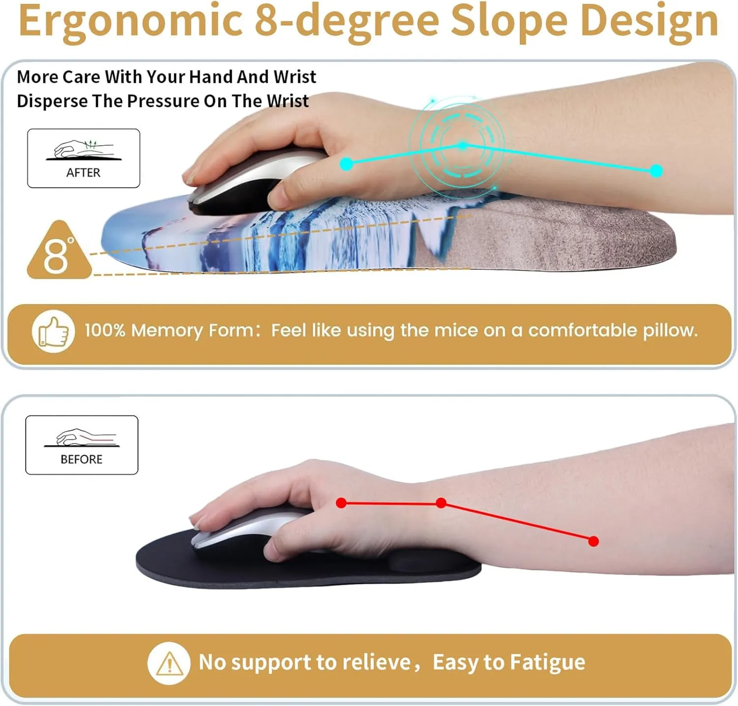 Mouse Pad Wrist Support,Ergonomic Mouse Pad with Wrist Rest,Computer Mouse Pads Pain Relief Keyboard Wrist Rest with Coaster Set,Non-Slip Computer Gel Mouse Pad for Desk Laptop Office-Beach Sunset