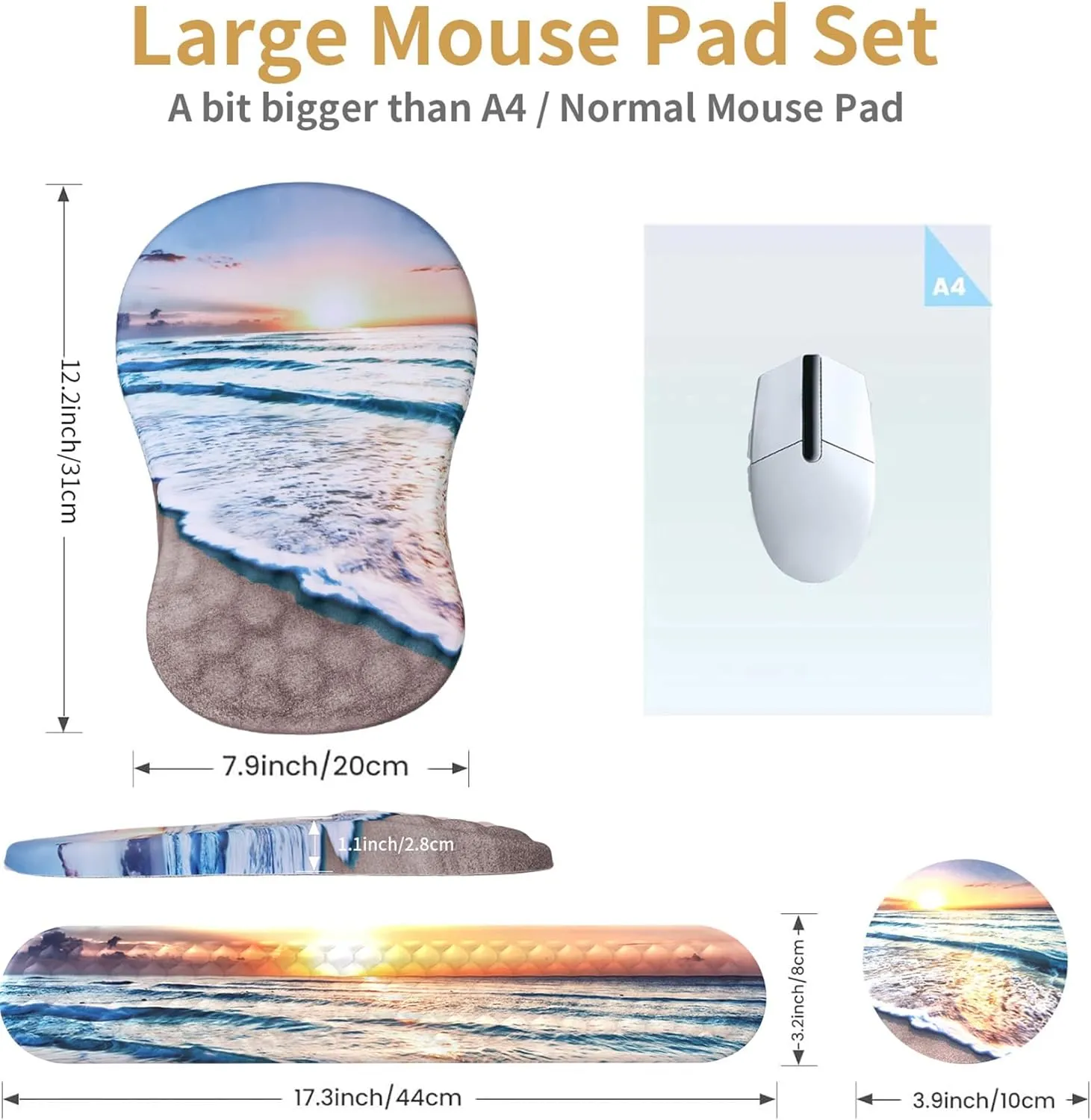 Mouse Pad Wrist Support,Ergonomic Mouse Pad with Wrist Rest,Computer Mouse Pads Pain Relief Keyboard Wrist Rest with Coaster Set,Non-Slip Computer Gel Mouse Pad for Desk Laptop Office-Beach Sunset