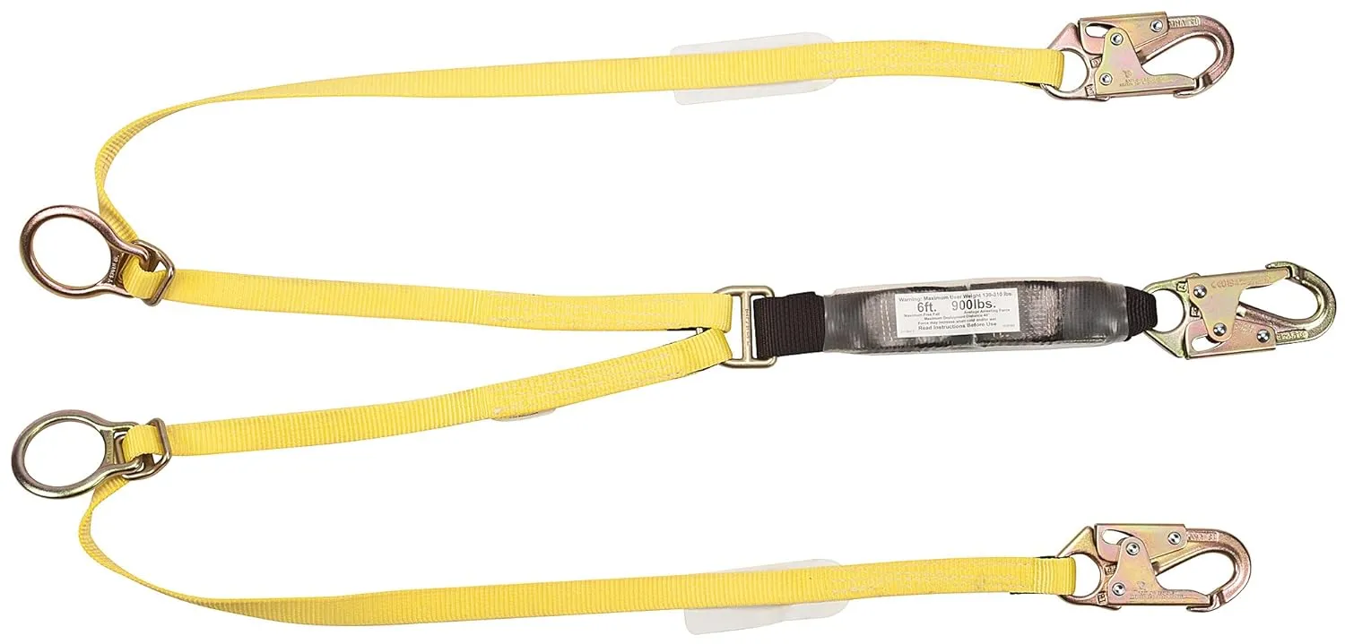 MSA 10113162 Workman Twin-Leg Tie-Back Energy-Absorbing ANSI-Certified Lanyard with Two 36C Snap Hooks, 6-Feet Line Length