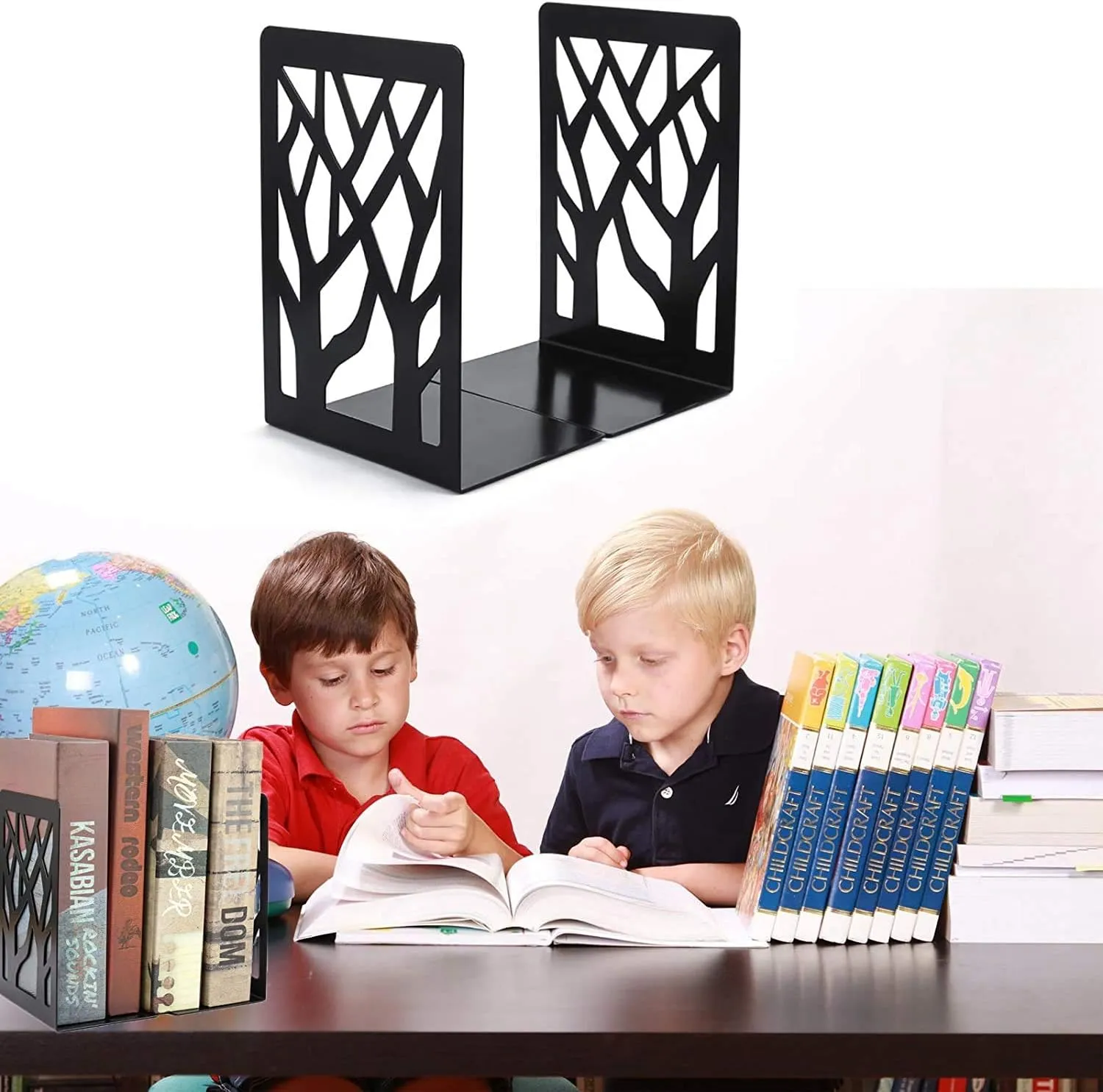 MSDADA Bookends, Book Ends for Shelves, Bookends for Office, Book Ends for Heavy Books, Book Shelf Holder Stand Home Decorative，Metal Bookend Supports, Book Stoppers, Black(8 Pairs)
