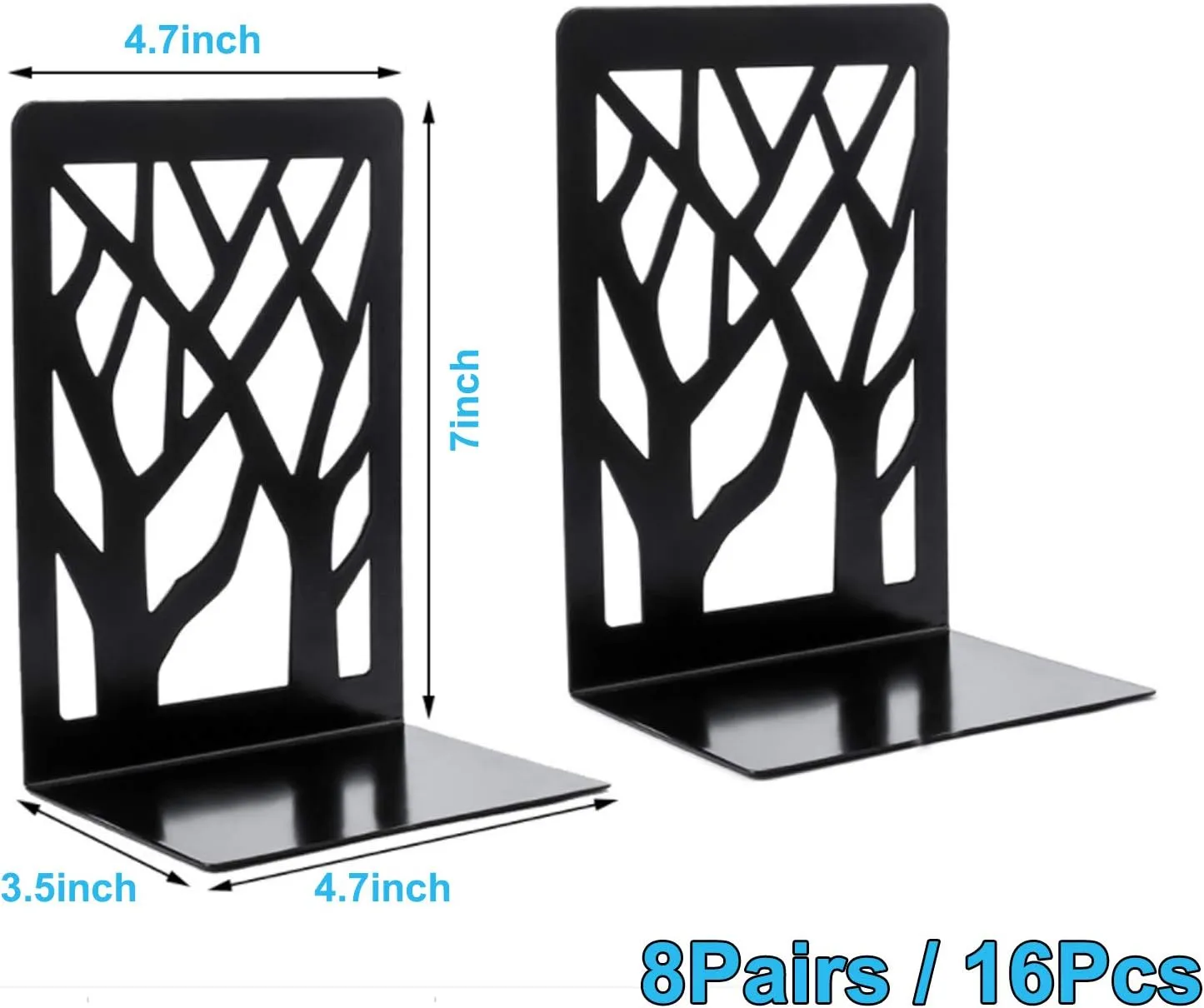 MSDADA Bookends, Book Ends for Shelves, Bookends for Office, Book Ends for Heavy Books, Book Shelf Holder Stand Home Decorative，Metal Bookend Supports, Book Stoppers, Black(8 Pairs)