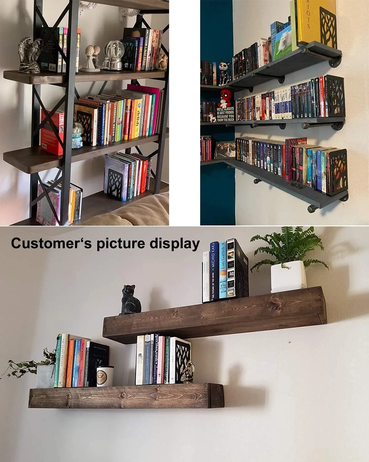 MSDADA Bookends, Book Ends for Shelves, Bookends for Office, Book Ends for Heavy Books, Book Shelf Holder Stand Home Decorative，Metal Bookend Supports, Book Stoppers, Black(8 Pairs)