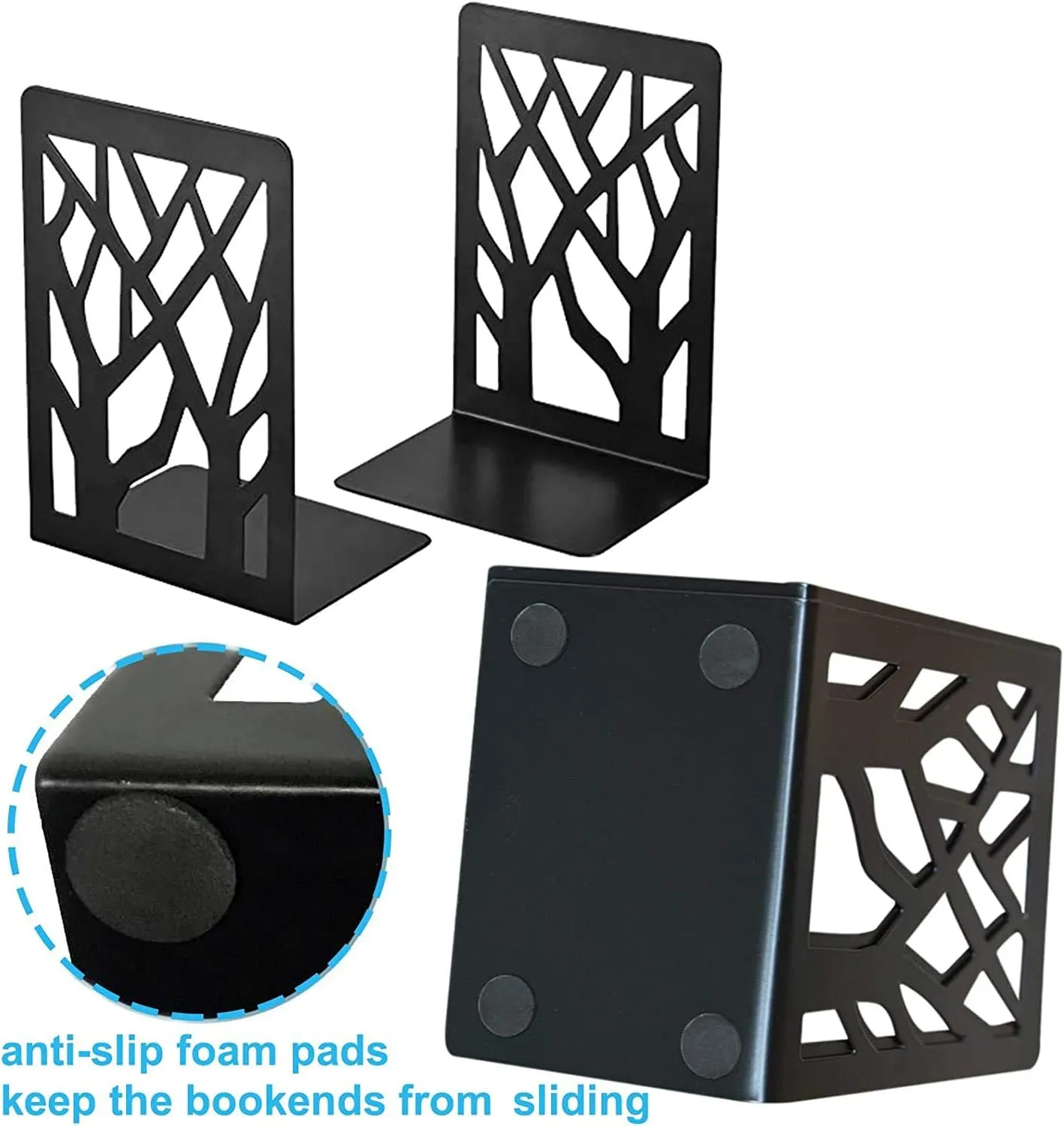 MSDADA Bookends, Book Ends for Shelves, Bookends for Office, Book Ends for Heavy Books, Book Shelf Holder Stand Home Decorative，Metal Bookend Supports, Book Stoppers, Black(8 Pairs)