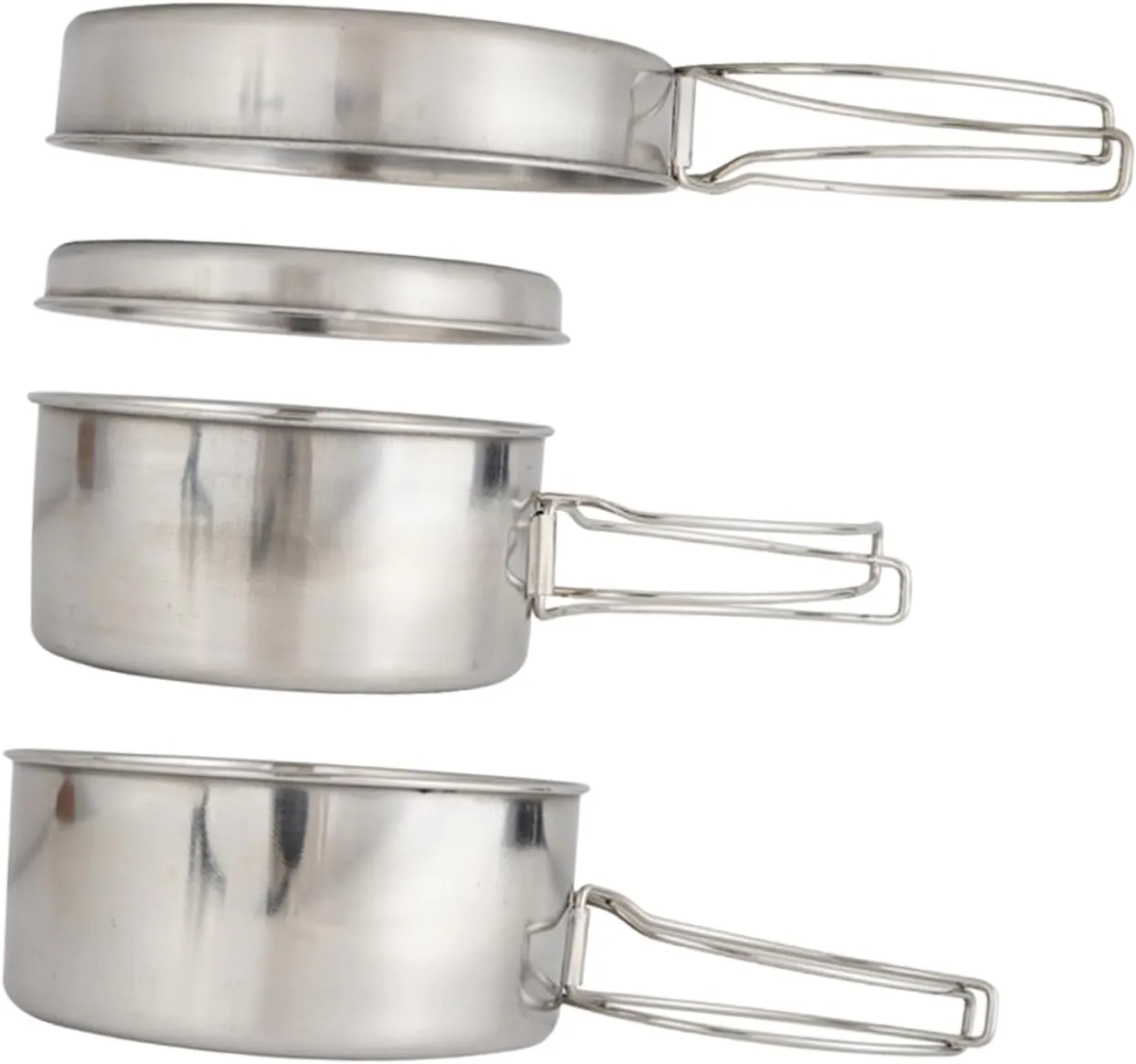 Multi-function Camping Cookware Set Portable 4-piece Stainless Steel Pot Pan Set Easy-clean Compact Design for Outdoor Rv and Home