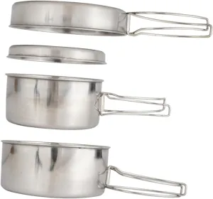 Multi-function Camping Cookware Set Portable 4-piece Stainless Steel Pot Pan Set Easy-clean Compact Design for Outdoor Rv and Home