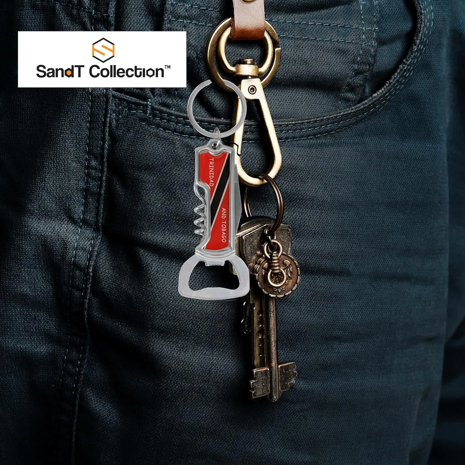 Multifunctional Bottle Opener Keychain Corkscrew Keychains - Carribean Countries - Set of 5 (Trinidad and Tobago)