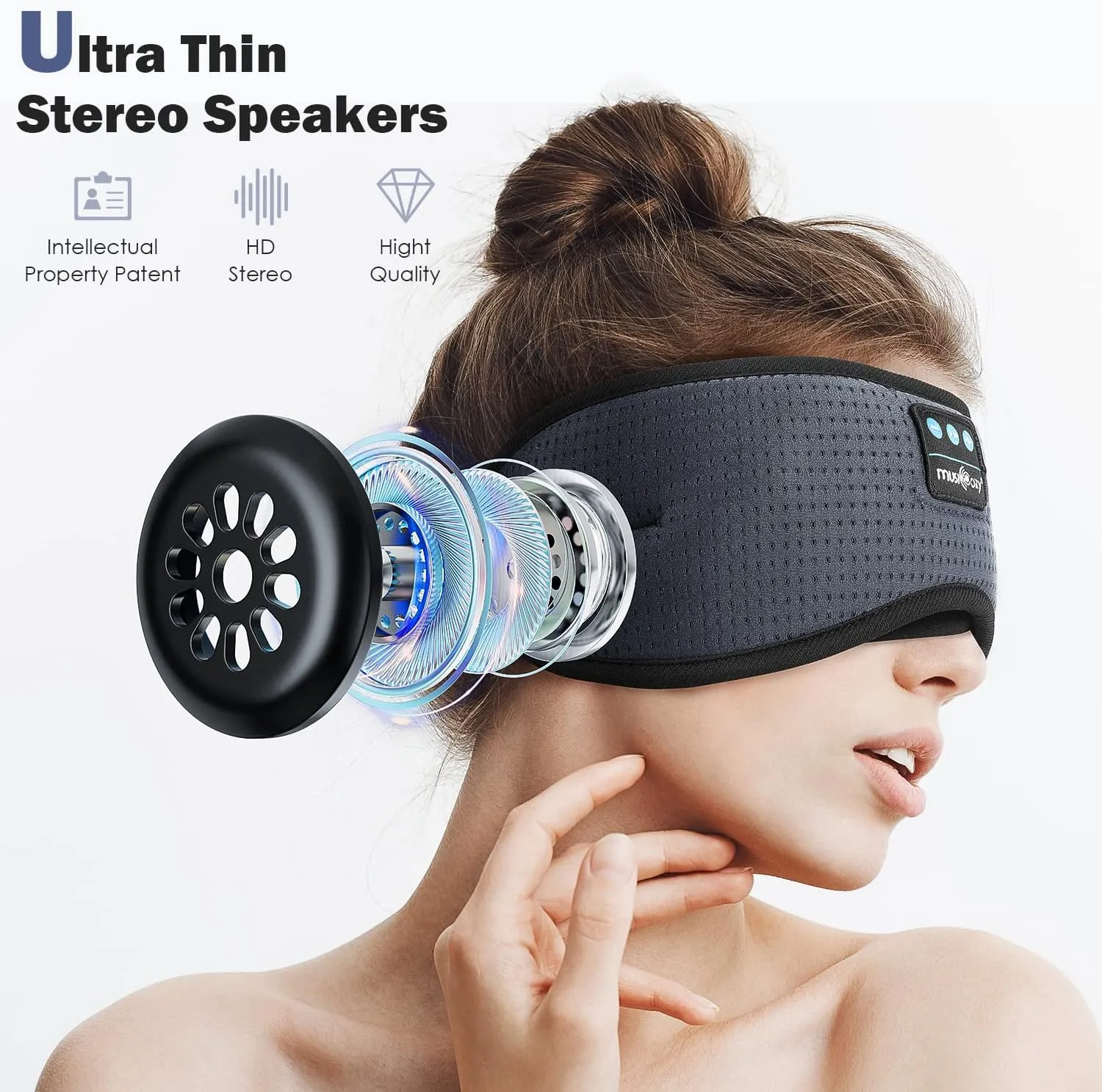 MUSICOZY White Noise Bluetooth Sleep Mask with 8 Soothing Sounds & 3D Wireless Sleep Headphones, Bluetooth Sleeping Headphones for Yoga Travel Office Relaxation Tech Gadgets Gifts, Light Gray