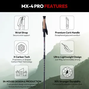 MX-4 | X Carbon Tech Carbon Fiber Trekking Poles