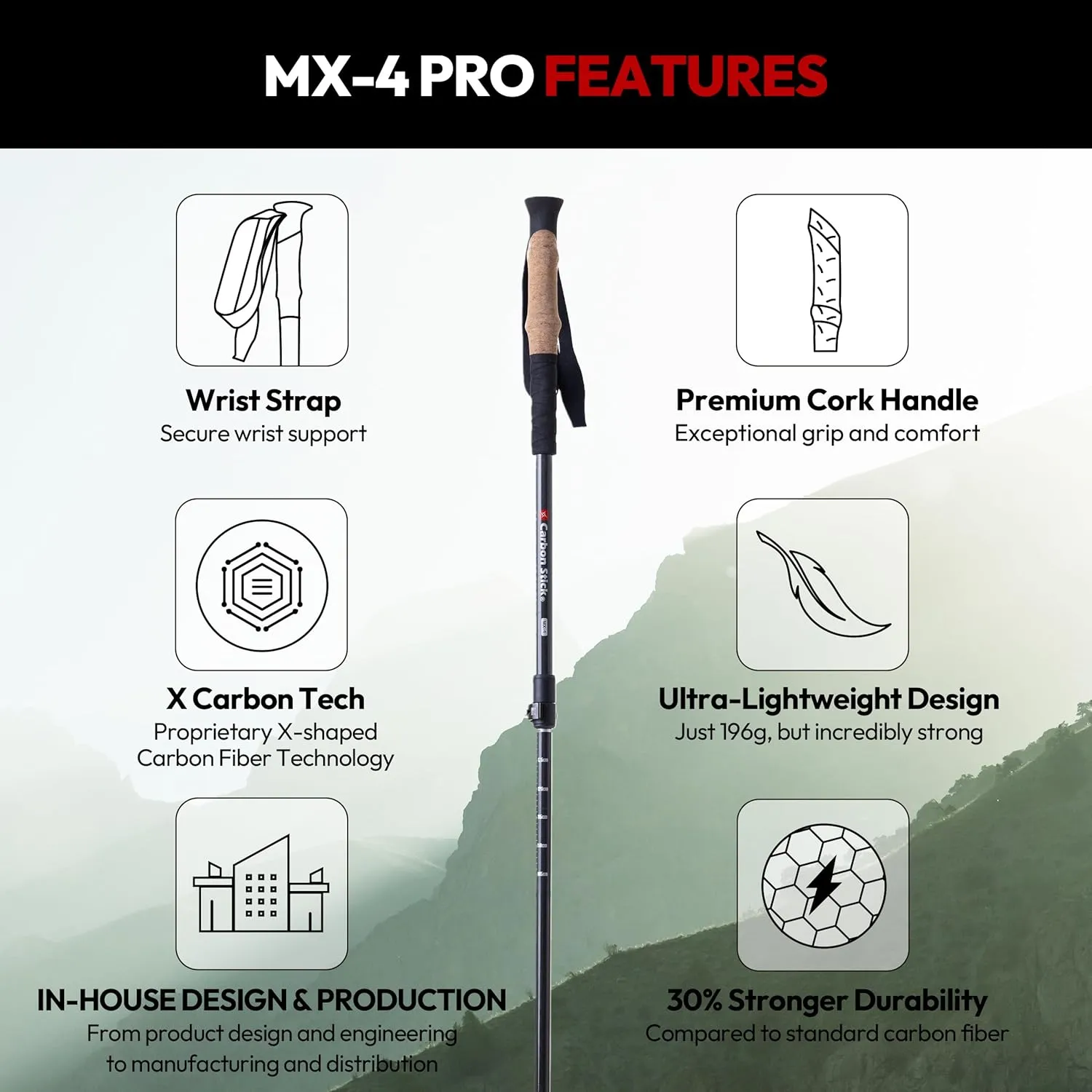 MX-4 | X Carbon Tech Carbon Fiber Trekking Poles