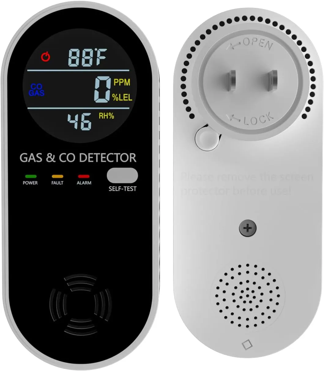 Natural Gas Detectors &Plug in Carbon Monoxide Detector， 4 in 1 Co and Gas Detector Temp Humidity Monitor，Propane, LPG, Gas Detector for Home，Kitchen,Hotels，RV.（1 Pack）
