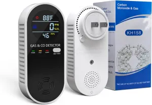 Natural Gas Detectors &Plug in Carbon Monoxide Detector， 4 in 1 Co and Gas Detector Temp Humidity Monitor，Propane, LPG, Gas Detector for Home，Kitchen,Hotels，RV.（1 Pack）
