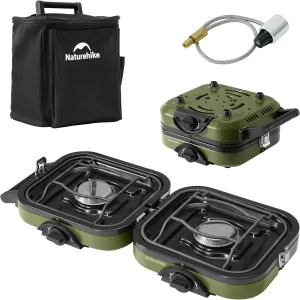 Naturehike 2 Burner Folding Camping Stove, Portable Propane Gas Stove with Carry Bag, 16000 BTU High-Performance Camp Stove with ETL Certification, Adjustable Burners & Piezo Ignition