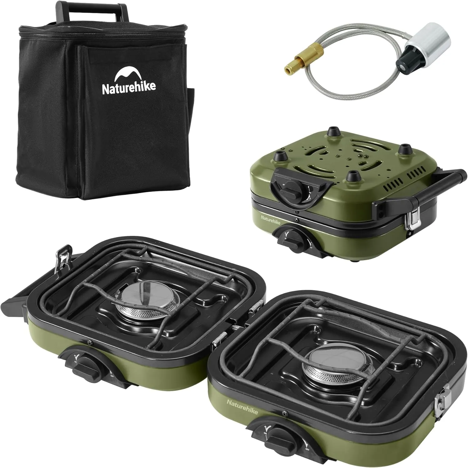 Naturehike 2 Burner Folding Camping Stove, Portable Propane Gas Stove with Carry Bag, 16000 BTU High-Performance Camp Stove with ETL Certification, Adjustable Burners & Piezo Ignition