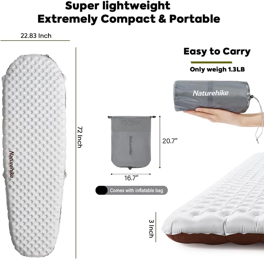 Naturehike 5.8/8.8 R-Value Camping Sleeping Pad,3.1"-4.7" Ultra-Thick,1-1.4LB Ultralight Camping Mat with Inflatable Bag,Backpacking Inflatable Foam Camping Mat for Car,Hiking