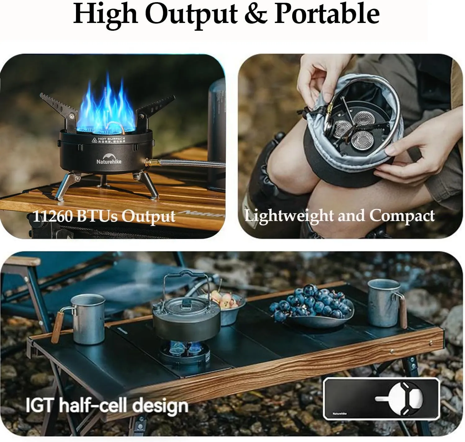 Naturehike Portable Camping Stove, 1 Burner Gas Camp Stove with Carry Bag, 11260 BTU Backpacking Stove with Adjustable Burners for Outdoor Backpacking Hiking (Portable Camping Stove)