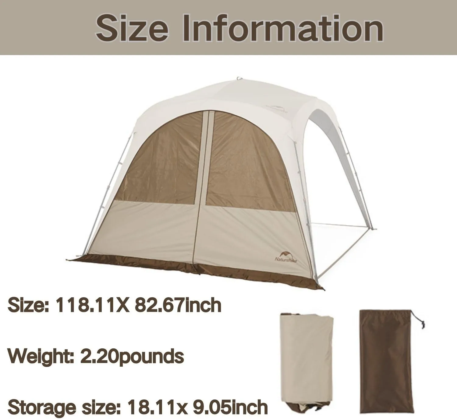 Naturehike Quarter/Hexagonal Camping Tent Canopy Sun Shade,Outdoor Tent for Camping,Fishing,Picnics, Canopy Available with Ground Cloth,Door Curtains,Tent Connector