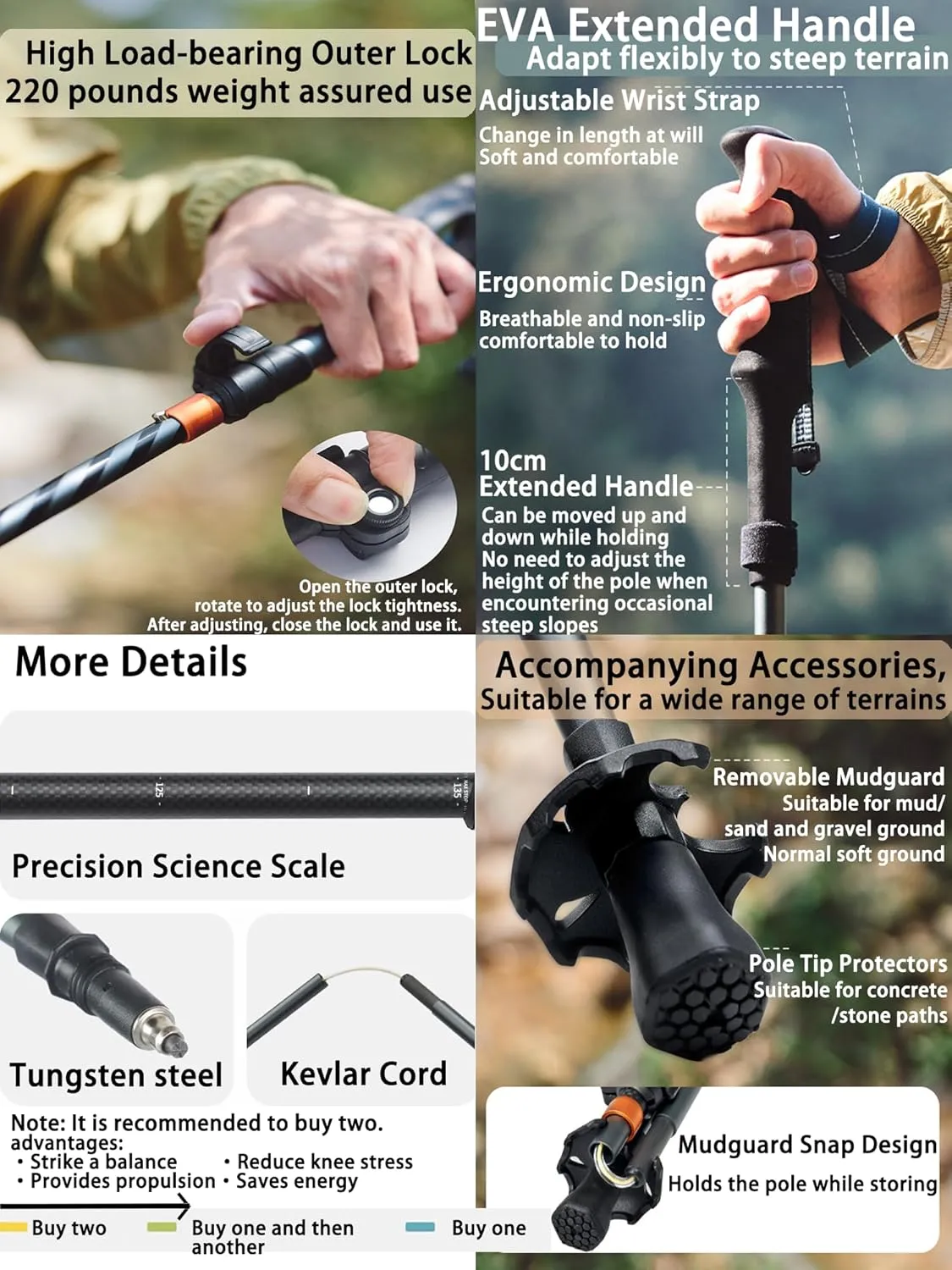 Naturehike Trekking Poles for Hiking Lightweight only 6.67oz 5-Section Folding Telescopic 13.78in Storage Size 3k Carbon Fiber 7075 Aluminum EVA Extended Handle High Load-Bearing Outer Lock