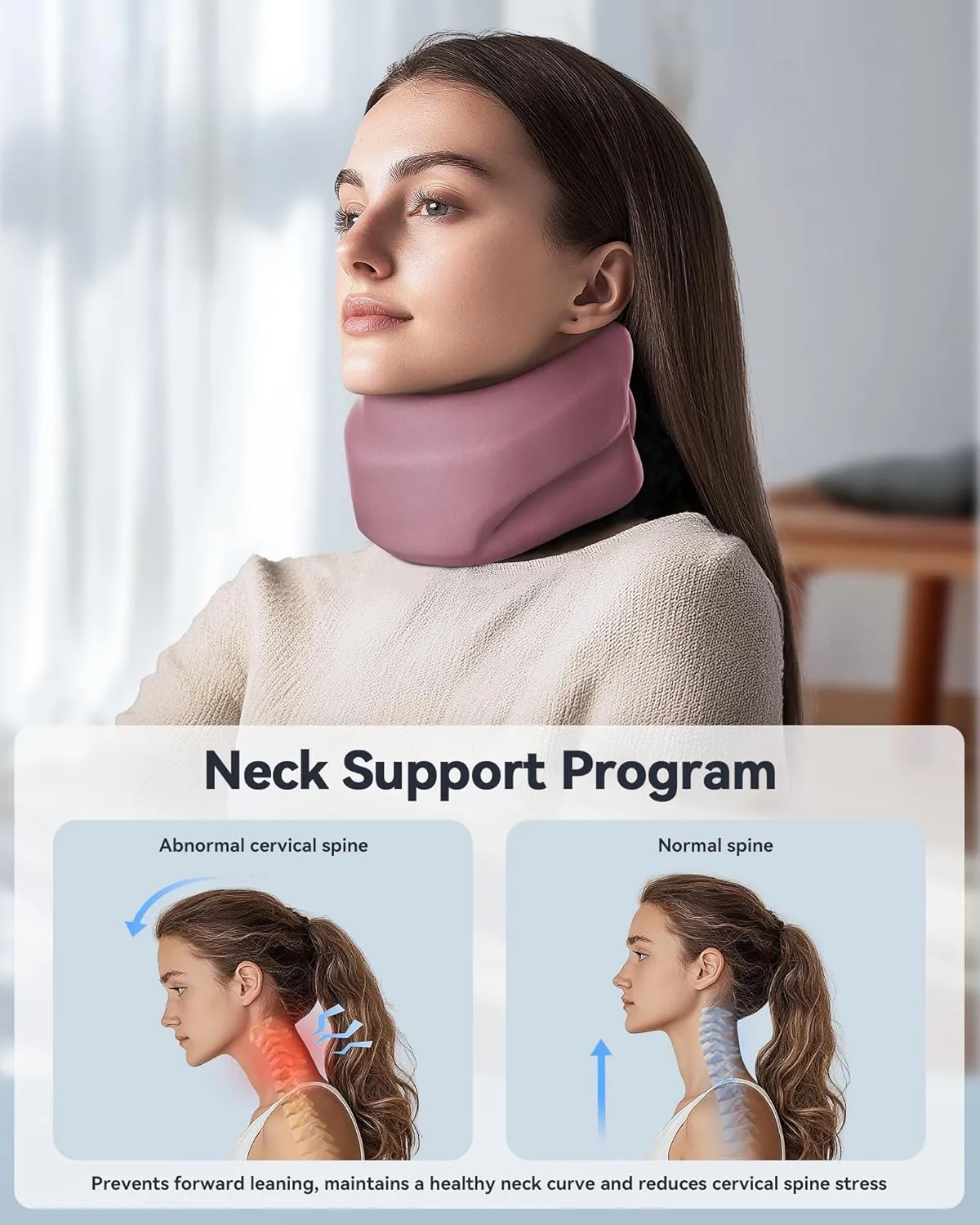 Neck Brace Cervical Collar - Neck Support Brace for Sleeping, Soft Foam Wraps Keep Vertebrae Stable and Aligned for Relief of Cervical Spine Pressure Pink Large(15.8-18.1 Inch)