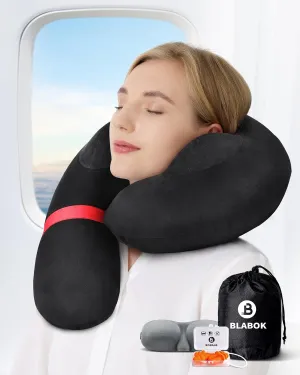 Neck Pillow for Travel, Inflatable Travel Neck Pillows for Airplanes, Travel Pillow for Sleeping Airplane-Avoid Neck&Shoulder Pain,Support Head and Neck, for Airplane,Train,Office,Home (Black)