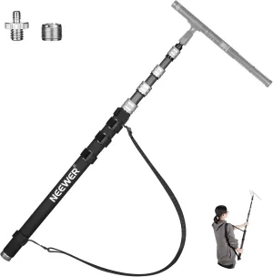 NEEWER Upgraded Microphone Boom Pole, 9.8ft/300cm Telescopic Carbon Fiber Mic Boom Arm with 5 Sections, 1/4” 3/8” 5/8” Screw Adapters, Cable Straps, Shoulder Strap & Storage Bag, MS-300C
