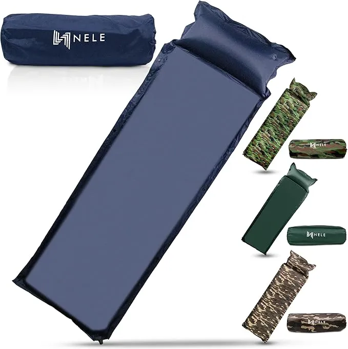 NELE Polyester Self Inflating Sleeping Pad Camping - Portable Camping Mattress, Easy to Inflate Sleeping Mat for Hiking, Traveling & Backpacking (2''/Dark Blue)